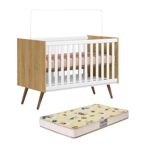 Berço Mini Cama Q Encanto Retrô Freijó/branco Acetinado com Colchão Supreme - Qmovi