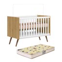 Ver imagem 1 de Berço Mini Cama Q Encanto Retrô Freijó/branco Acetinado com Colchão Supreme - Qmovi
