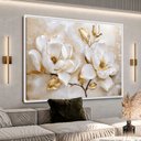 Ver imagem 3 de Quadro Decorativo Floral Magnólias Luxo Douradas e Branco 123x83cm