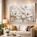 Ver imagem 5 de Quadro Decorativo Floral Magnólias Luxo Douradas e Branco 123x83cm