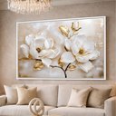Ver imagem 1 de Quadro Decorativo Floral Magnólias Luxo Douradas e Branco 123x83cm