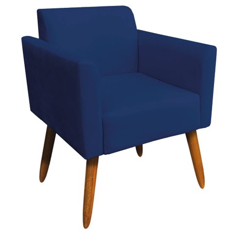 Poltrona Decorativa Isabella Pés Palito Madeira Suede Azul Marinho - Gran Belo