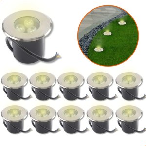 10 Balizadores de Solo Led Branco Quente 3000k para Chão Jardim 3w Embutir Blindado