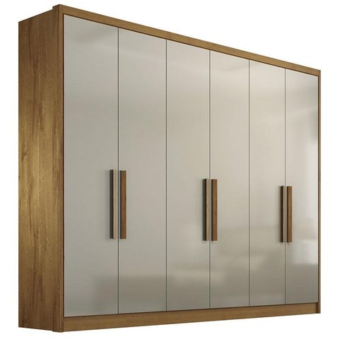 Guarda-roupa Casal com 6 Portas e 6 Gavetas Rizon - Freijó Dourado / Off-white