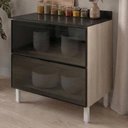 Ver imagem 2 de Balcao com Tampo 2 Gavetoes Vidro MDF 80 cm Kali 1641227 Bianco Toq Nicioli