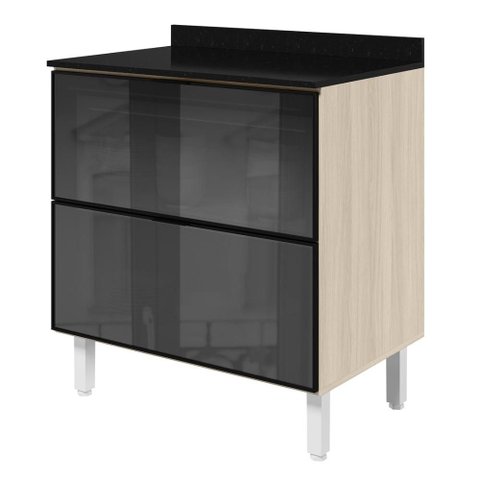Balcao com Tampo 2 Gavetoes Vidro MDF 80 cm Kali 1641227 Bianco Toq Nicioli