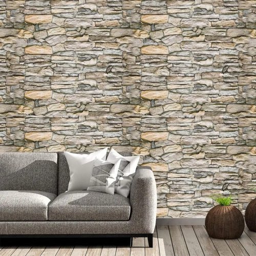 Papel De Parede Adesivo Muro De Pedras Tons Naturais 12mx50cm