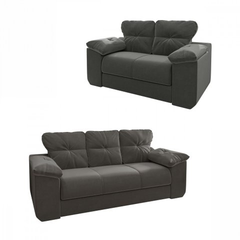 Sofá 2 e 3 Lugares 1025 Veludo Cinza Mamflex