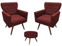 Ver imagem 1 de Kit 2 Poltronas Decorativa Aurora + 1 Puff Redondo Suede Marsala Pés Madeira Mz Decor