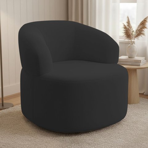 Poltrona Giratória Orgânica para Sala de Estar Living Helena L02 Suede Preto - Lyam Decor