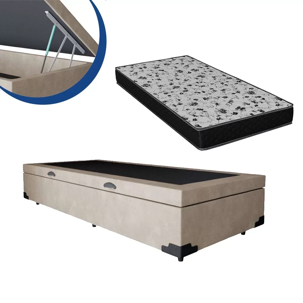 Ver imagem 3 de Cama Box Baú Solteiro Conforto Suede Bege + Colchão Solteiro Conforto Espuma D23 com Eps 14x88x188
