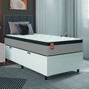 Ver imagem 1 de Cama Box Baú Colchão Solteiro Molas Ensacadas Real 88x188x68cm Linho Branco / Preto Inducol
