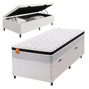 Ver imagem 2 de Cama Box Baú Colchão Solteiro Molas Ensacadas Real 88x188x68cm Branco / Preto Inducol