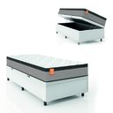 Ver imagem 2 de Cama Box Baú Colchão Solteiro Molas Ensacadas Real 88x188x68cm Linho Branco / Preto Inducol