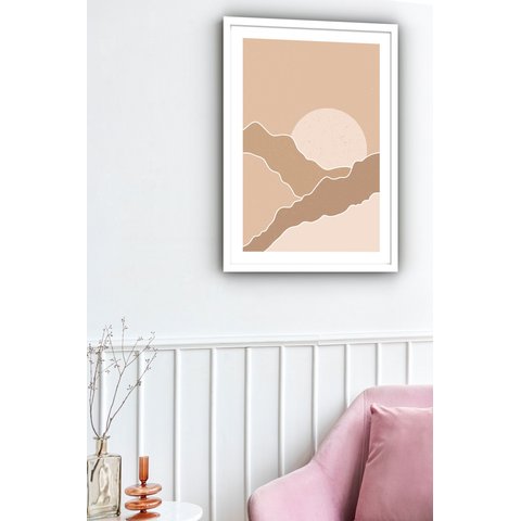 Quadro Decorativo Abstrato Pôr do Sol Bege - 70x50cm:moldura Preta