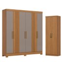 Ver imagem 1 de Guarda Roupa Casal 6 Portas 3 Gavetas Francês Cinamomo Avelã com Armário Multiuso Margarida Cinamomo