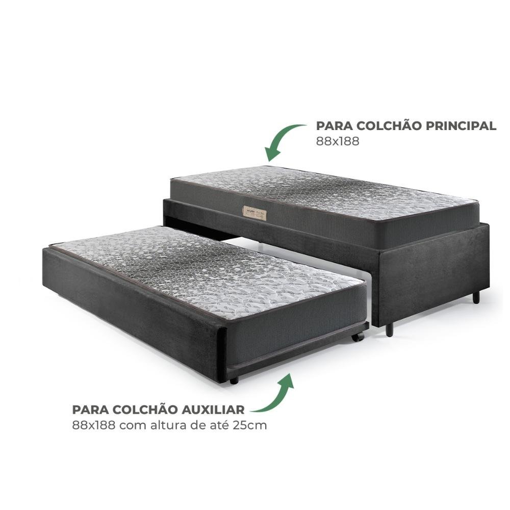 Bicama Box Solteiro 88x188 Suede Preto com Dois Colchões de Espuma Dual Firm Ecoflex - 6