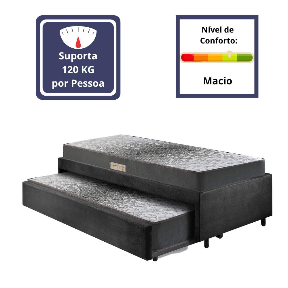 Bicama Box Solteiro 88x188 Suede Preto com Dois Colchões de Espuma Dual Firm Ecoflex - 5