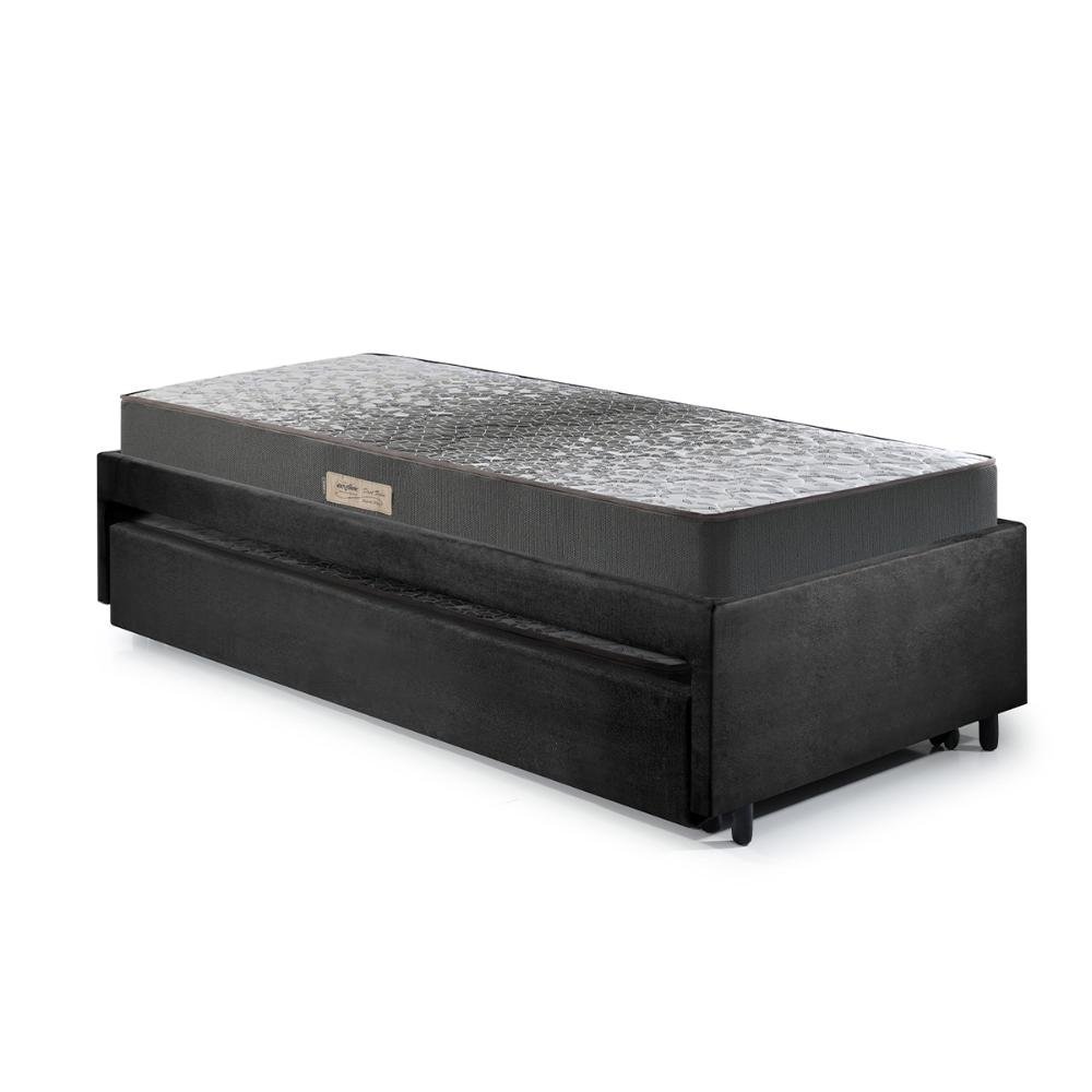 Bicama Box Solteiro 88x188 Suede Preto com Dois Colchões de Espuma Dual Firm Ecoflex - 5