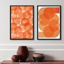 Ver imagem 2 de Kit 2 Quadros Decorativos Minimalistas Abstratos Laranjas 24x18cm - com Vidro:madeira Branca