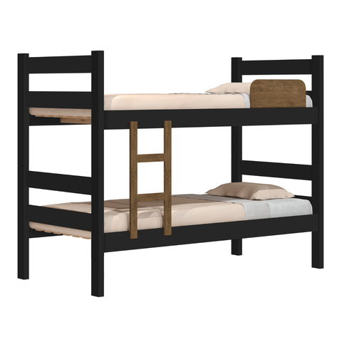 Cama Beliche com Escada de Dois Degraus e Lateral de Proteção Prisma - J&a Móveis:preto