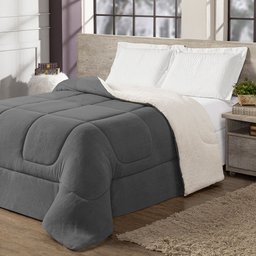 Coberdron Casal Queen Dupla Face Sherpa com Manta Soft Cinza - 4