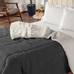 Coberdron Casal Queen Dupla Face Sherpa com Manta Soft Cinza - 2