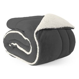 Coberdron Casal Queen Dupla Face Sherpa com Manta Soft Cinza - 1