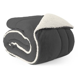 Coberdron Casal Queen Dupla Face Sherpa com Manta Soft Cinza