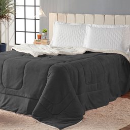 Coberdron Casal Queen Dupla Face Sherpa com Manta Soft Cinza - 3