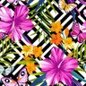 Papel De Parede Floral Com Flores Hibisco Lilás e Borboletas - 9mx50cm - 1