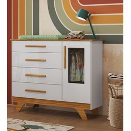 Cômoda 1 Porta 4 Gavetas Retrô - Moveis Peroba Amendoa/branco - 4