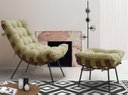 Ver imagem 3 de Poltrona com Puff Sala Quarto Recepção Escritório Costela Esqueleto Base Fixa Linho Bege
