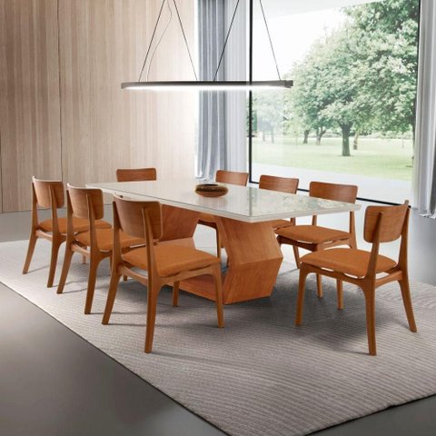 Conjunto de Jantar Ane 8 Lugares Tampo MDF Brilhante Caramelo 220cm Mobillare