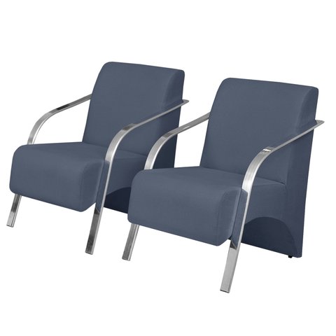 Kit 2 Poltronas Decorativas Vênus 1 Lugar Braço Pé Alumínio DSalla Suede Azul Bic
