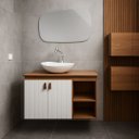 Ver imagem 2 de Gabinete de Banheiro 2 Porta MDF Espelho 60cm Cuba Suspenso:Madeirado/Branco