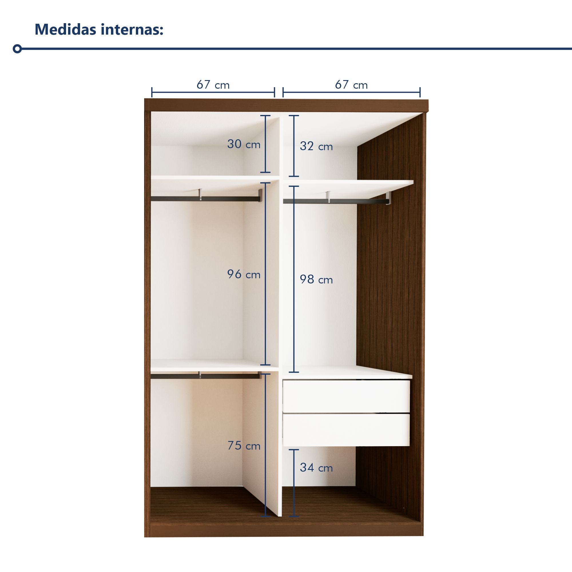 Guarda Roupa Solteiro Premium Kiara 138cm 2 Portas 2 Gavetas Espresso Móveis - 10