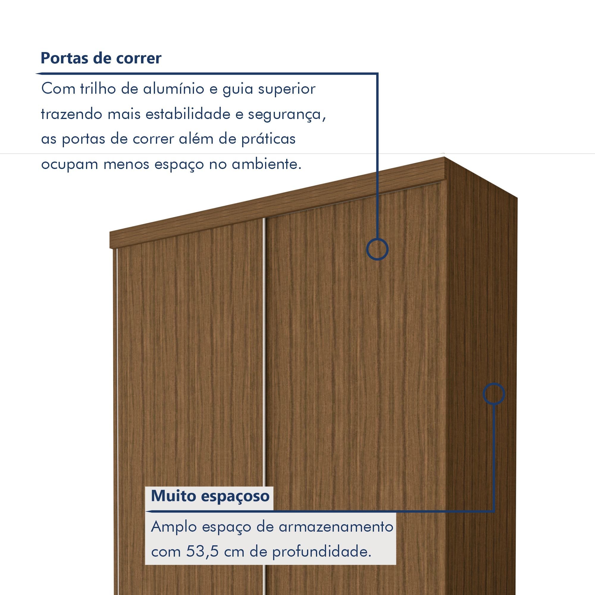 Guarda Roupa Solteiro Premium Kiara 138cm 2 Portas 2 Gavetas Espresso Móveis - 3