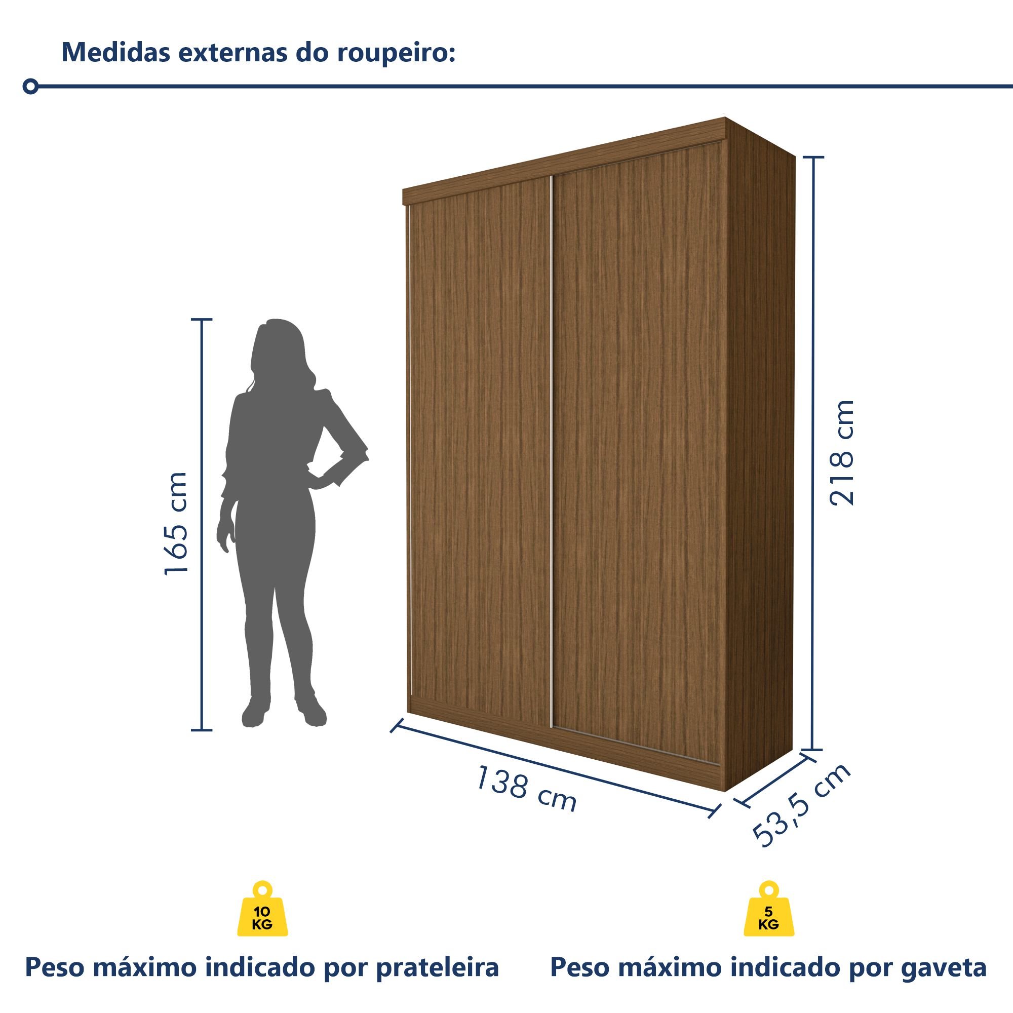 Guarda Roupa Solteiro Premium Kiara 138cm 2 Portas 2 Gavetas Espresso Móveis - 9