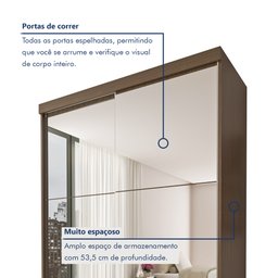 Guarda Roupa Solteiro Premium Lila 138cm com Espelho 2 Portas 2 Gavetas Espresso Móveis     - 3