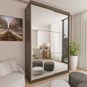 Guarda Roupa Solteiro Premium Lila 138cm com Espelho 2 Portas 2 Gavetas Espresso Móveis    
