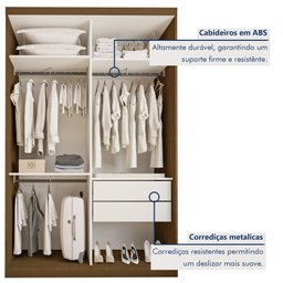 Guarda Roupa Solteiro Premium Lila 138cm com Espelho 2 Portas 2 Gavetas Espresso Móveis     - 4