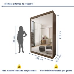 Guarda Roupa Solteiro Premium Lila 138cm com Espelho 2 Portas 2 Gavetas Espresso Móveis     - 9