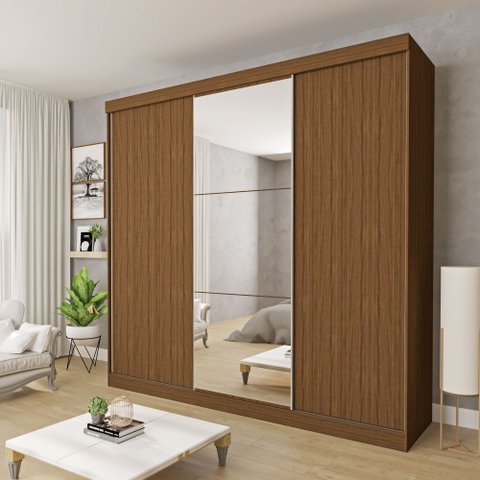 Guarda Roupa Casal Premium Evidence 205,9cm com Espelho 3 Portas 4 Gavetas Yescasa Marrom/Freijó