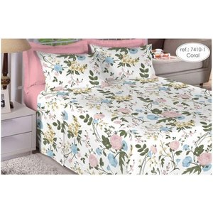 Jogo de cama casal Percal 200 fios 100% algodão estampado - Coral 7410-1