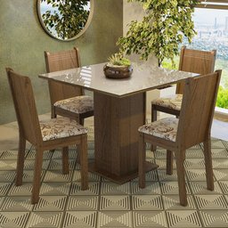 Conjunto Sala de Jantar Mesa Tampo de Vidro 4 Cadeiras Rustic/crema/lírio Bege Perla Madesa - 1