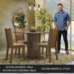 Conjunto Sala de Jantar Mesa Tampo de Vidro 4 Cadeiras Rustic/crema/lírio Bege Perla Madesa - 4