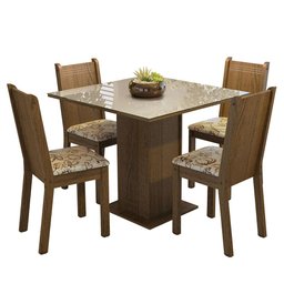 Conjunto Sala de Jantar Mesa Tampo de Vidro 4 Cadeiras Rustic/crema/lírio Bege Perla Madesa - 2