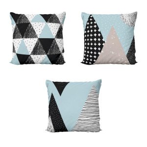 Kit 3 Capas para Almofadas Azul e Preto Geometricas e Decorativas Para Sofá 40x40 - Novadecora