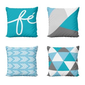 Capas de Almofadas Azul Decorativas e Geometricas Fé Para Sala e Sofá 40x40 - Novadecora